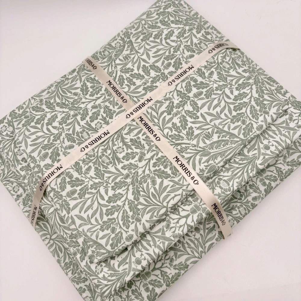 Morris & Co Queen 4 Piece Sheet Set 100% Cotton Percale Sage Green Floral Oak